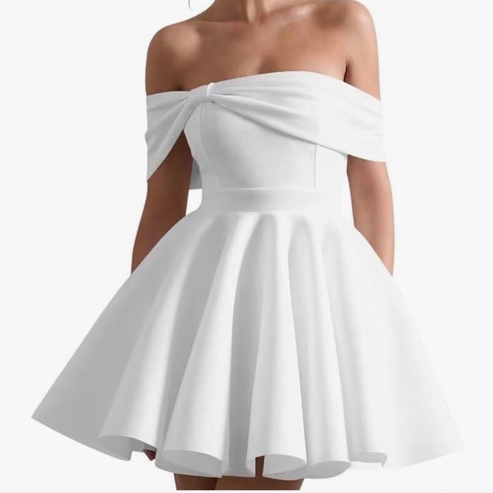 Elegant Off-Shoulder White Dress; Lace Up
